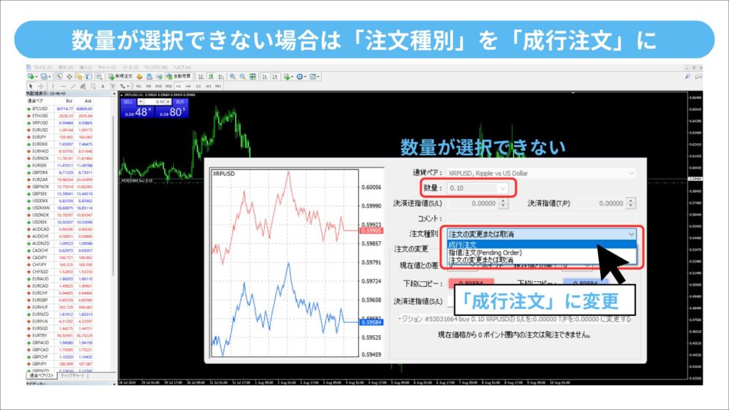 MT4 分割決済　できない