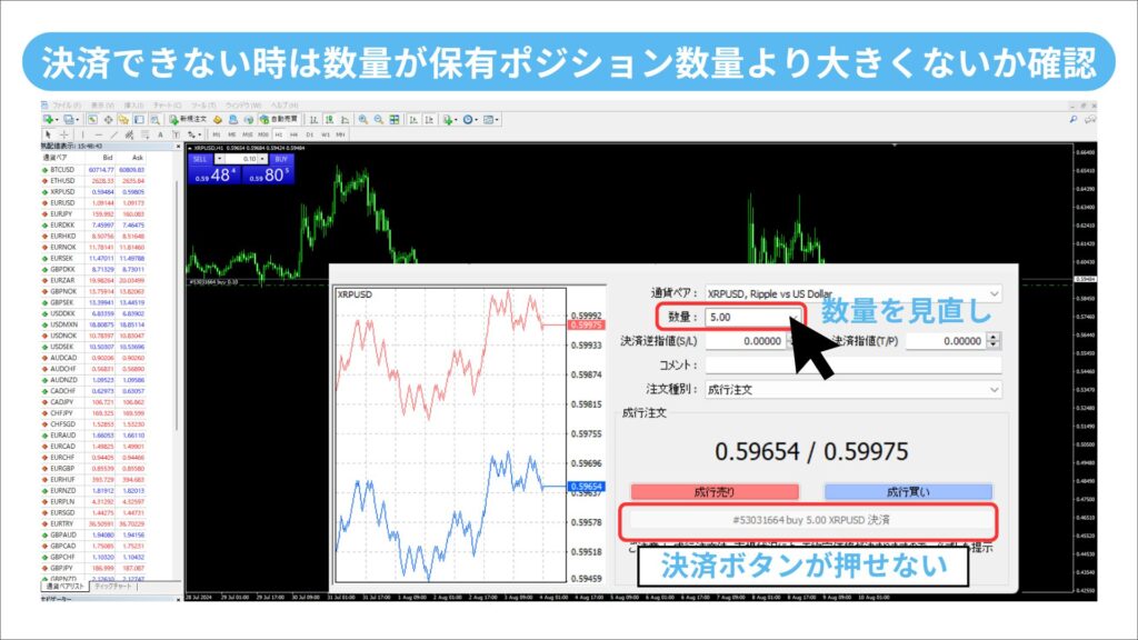 MT4 分割決済　できない