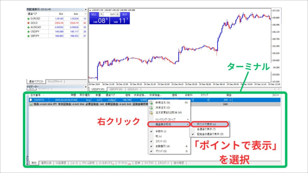 MT4 pips 損益